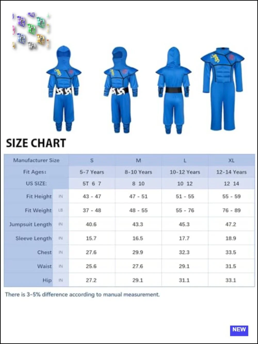 Kids Ninja Costume Set with Muscle Jumpsuit, Mask & Toys - Halloween Dress Up